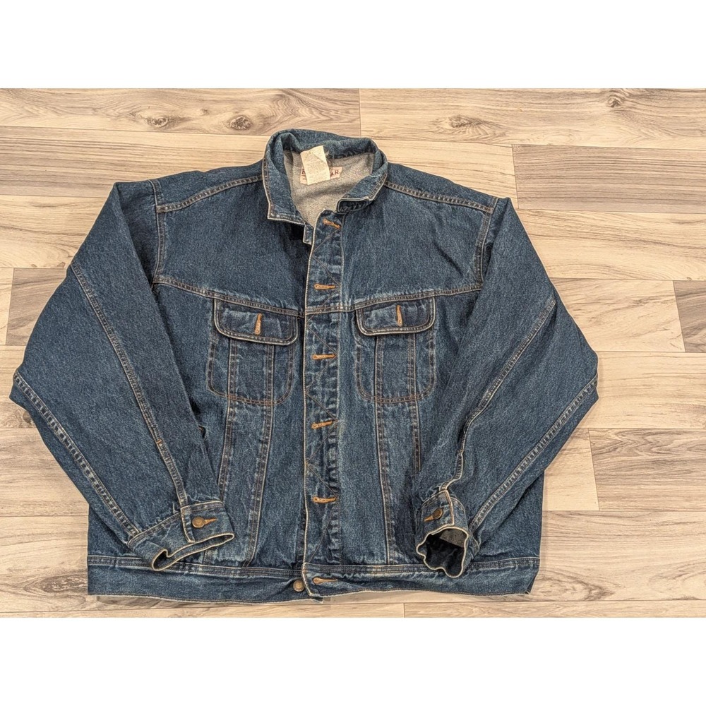 Wrangler Rugged Wear Men's 3XL Denim Jacket Y2K Stonewashed Blue 4 Pocket 1990's